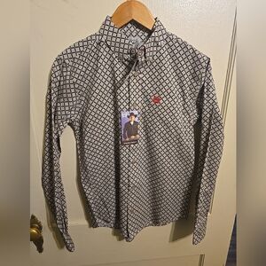 Cinch,Boy's,Sz 12,Western, LongSleeve, ButtonDown,Black/Khaki Geo Pattern,NWT